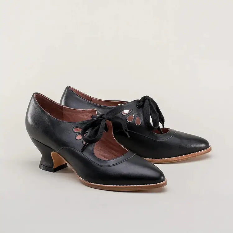 Women's black leather orthopedic high heels elegant pain-free comfort supportive cushioned sole