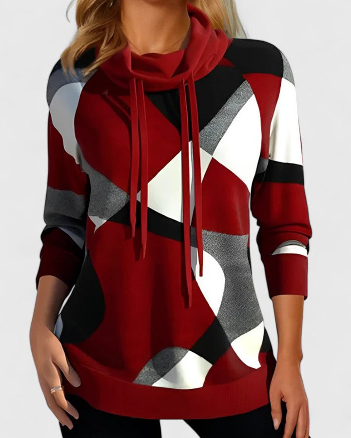 Unisex colorblock pullover hoodie lightweight geometric pattern draped collar adjustable drawstrings