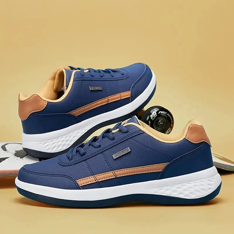 White waterproof synthetic leather orthopedic sneakers with advanced arch support and slip-resistant sole