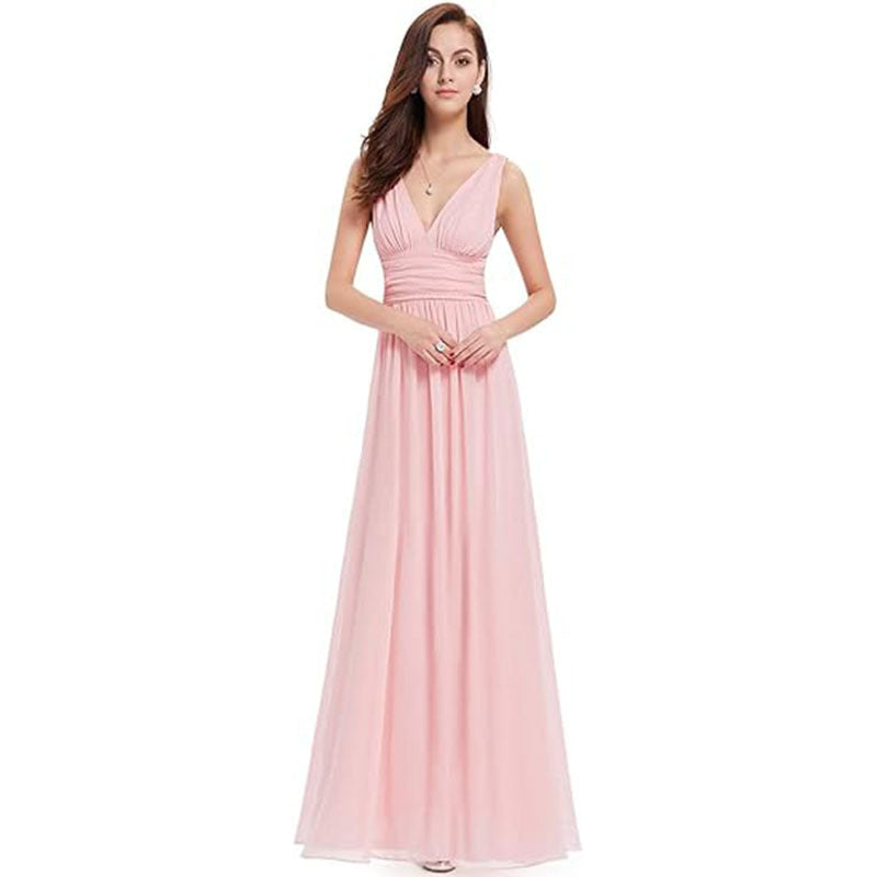 Zahraa elegant black sleeveless long dress with flattering V-neckline for all occasions