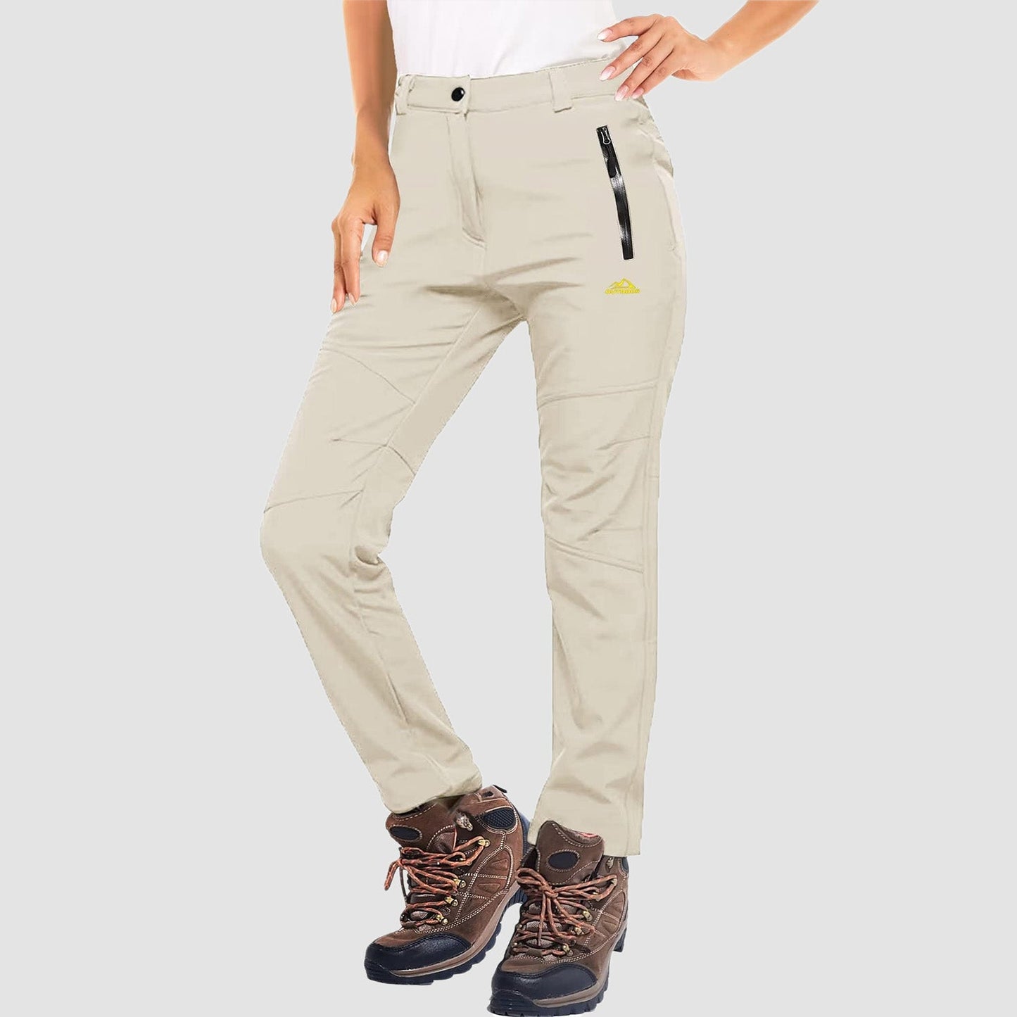 Women's waterproof fleece-lined ski pants windproof softshell with two front zip pockets for winter