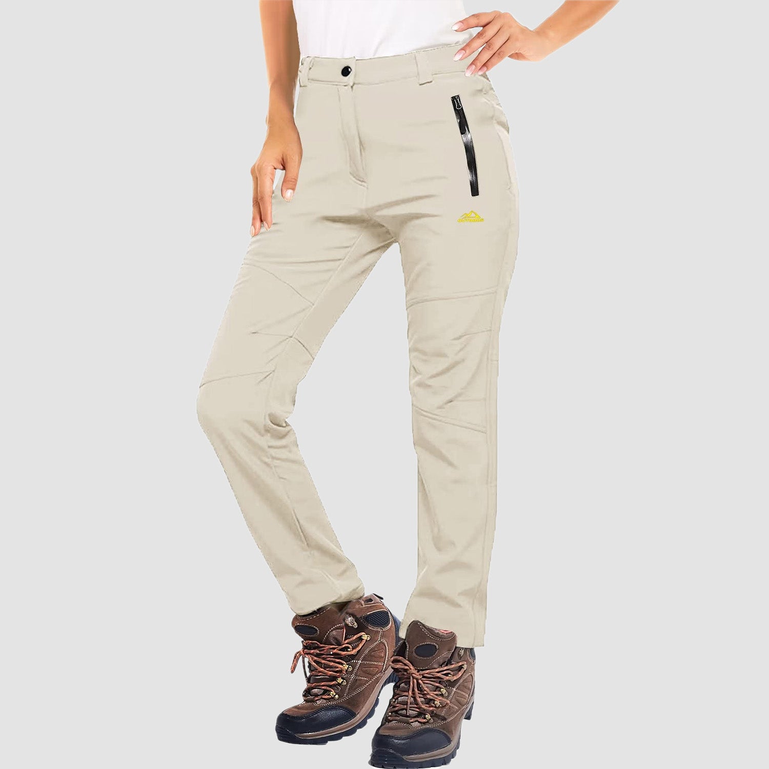 Women's waterproof fleece-lined ski pants windproof softshell with two front zip pockets for winter