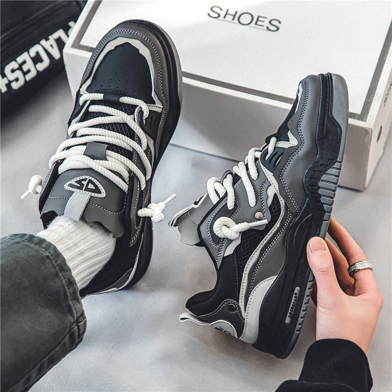 Men's retro casual height-increasing sneakers in neutral tones with non-slip sole for daily comfort