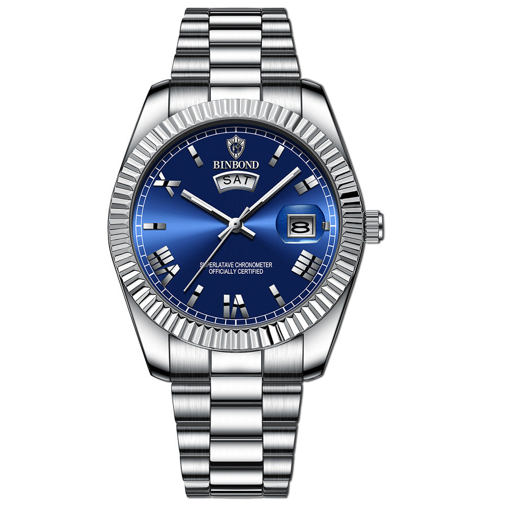 Men's luxury quartz dress watch elegant analog dial with day-date display for modern professionals
