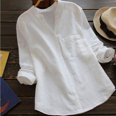 Women's relaxed-fit linen-cotton blouse, casual everyday style with breathable loose silhouette