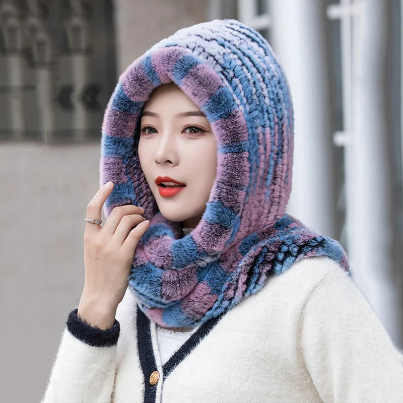 Juliette genuine rabbit fur wrap scarf in multiway convertible style for women cold weather