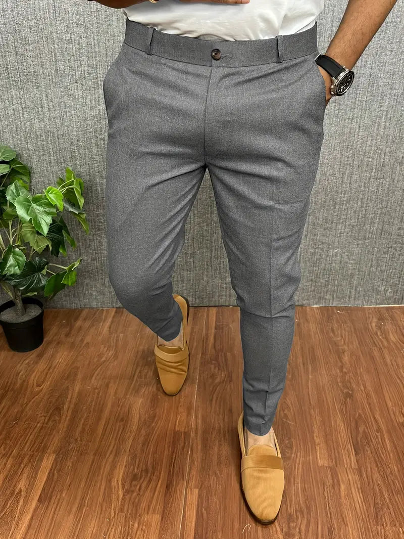 Men's elegant tailored trousers modern cut slim silhouette durable high-quality fabric perfect fit