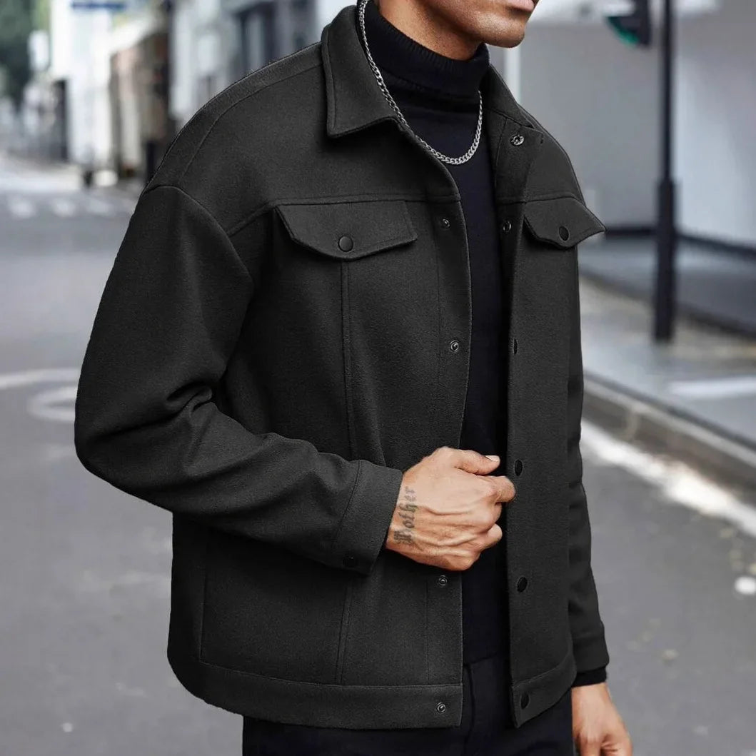 Men's straight-cut snap button jacket refined versatile outerwear for work or weekend wear