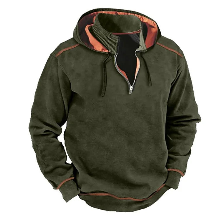 Men's grey relaxed fit half-zip hoodie sweatshirt cotton blend casual everyday wear