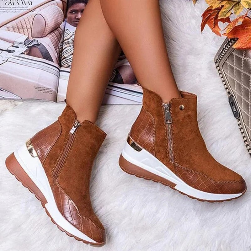 Women's black zip-up ankle boots sleek winter silhouette with weatherproof cozy design