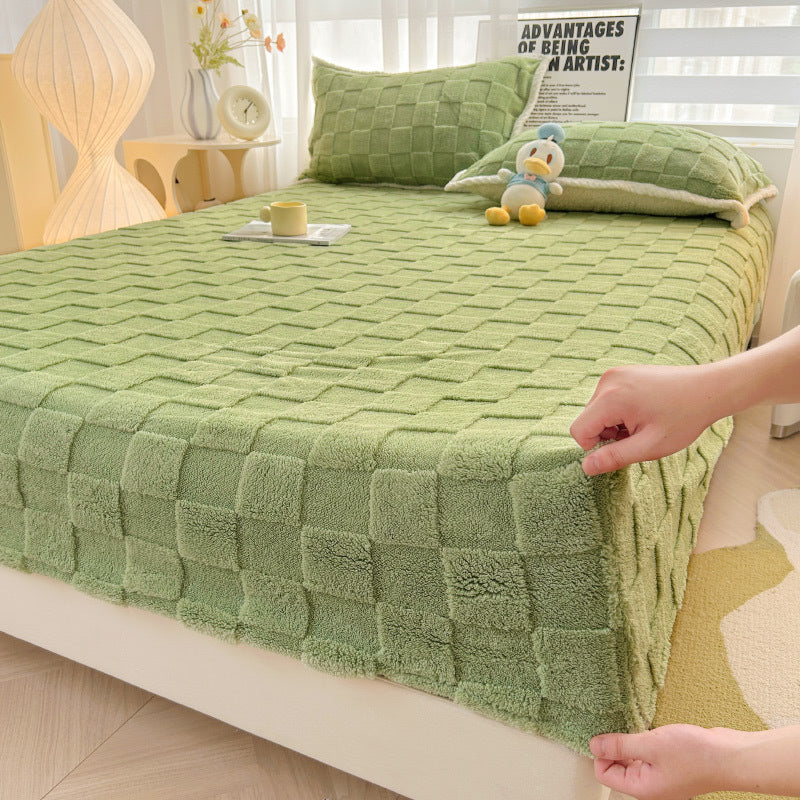 Milk velvet quilted fitted sheet diamond pattern, plush cloud-soft texture for restful sleep