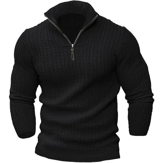 Men's gray zippered knit pullover with clean minimalist design for versatile casual layering