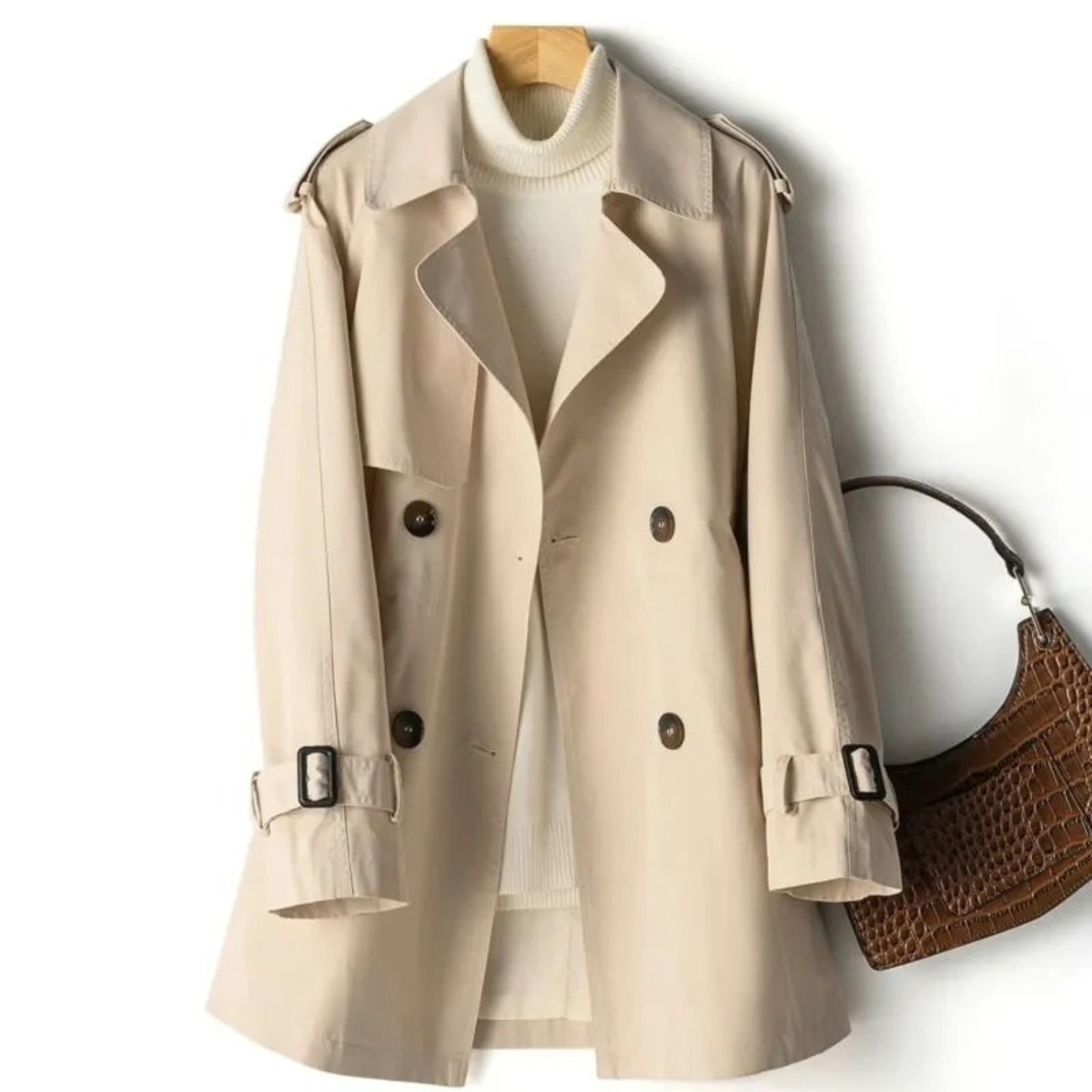 Chloe women's belted double-breasted coat elegant tailored fit timeless outerwear