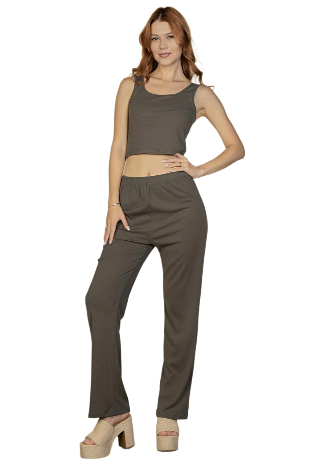 Women's ribbed 3-piece loungewear set cami top long cardigan pants cozy fall winter