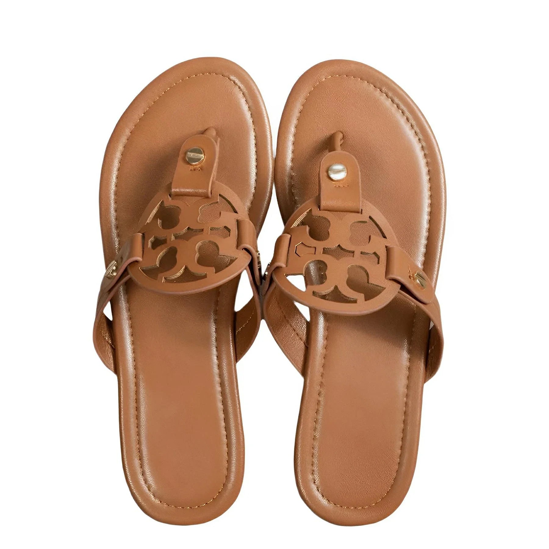 Women's flat slip-on thong sandals with breathable circular cutouts, casual summer style