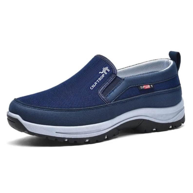 Men's gray slip-on sneakers breathable textile upper non-slip rubber sole casual everyday comfort