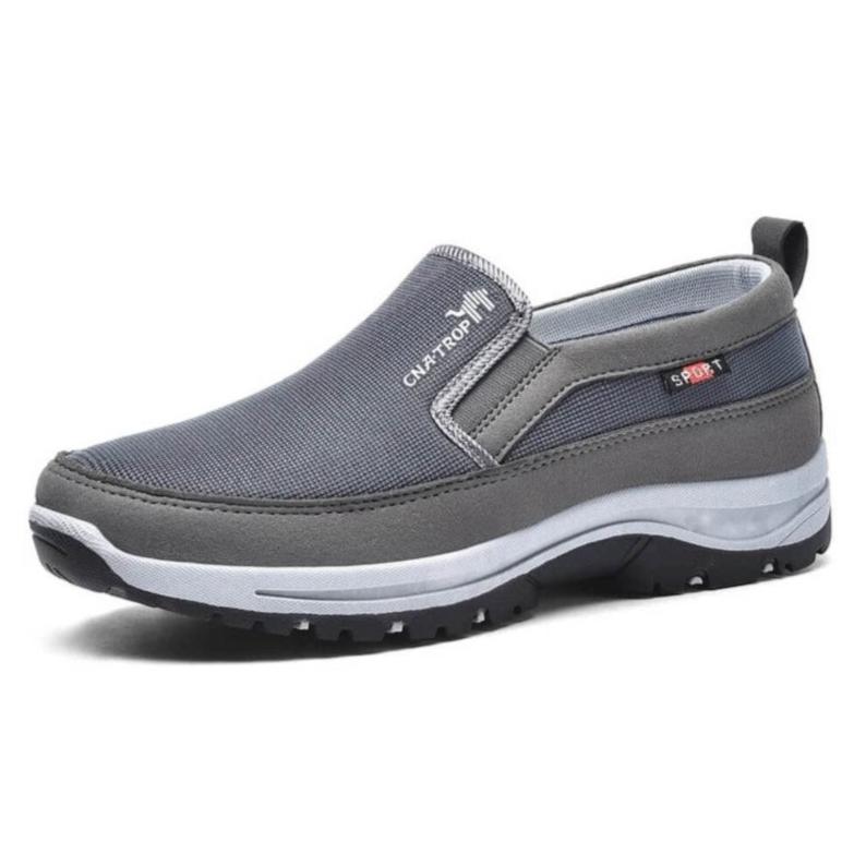 Men's gray slip-on shoes breathable textile upper non-slip rubber sole casual everyday comfort