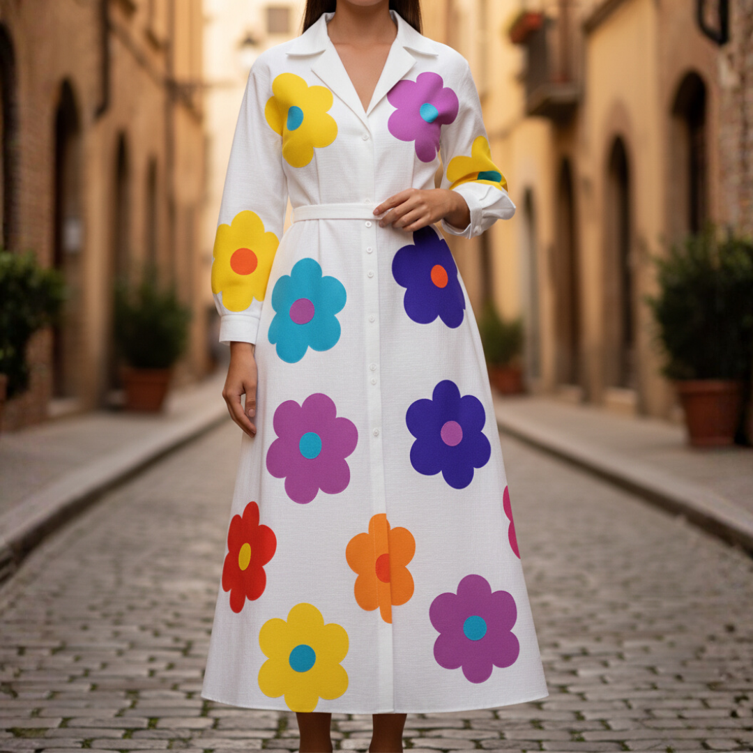 Women's collared long sleeve dress in elegant silhouette with refined neckline for formal or casual wear