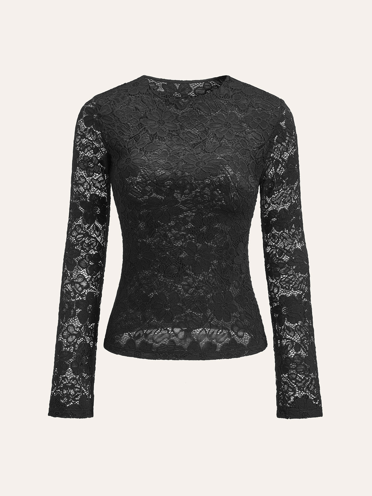 Women's floral lace long sleeve top slim fit stretch blouse elegant breathable polyamide blend
