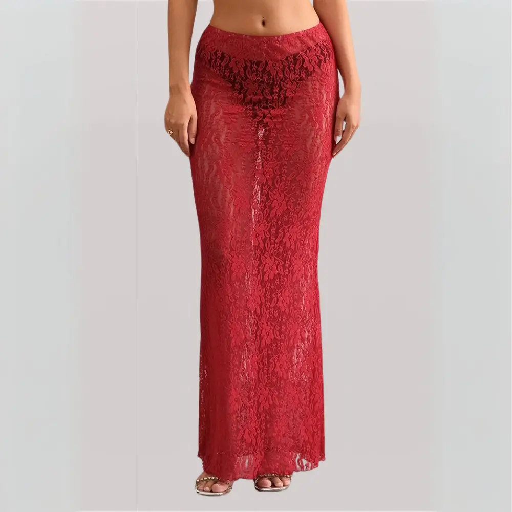 Ivory floral lace maxi skirt boho vintage style with delicate feminine texture