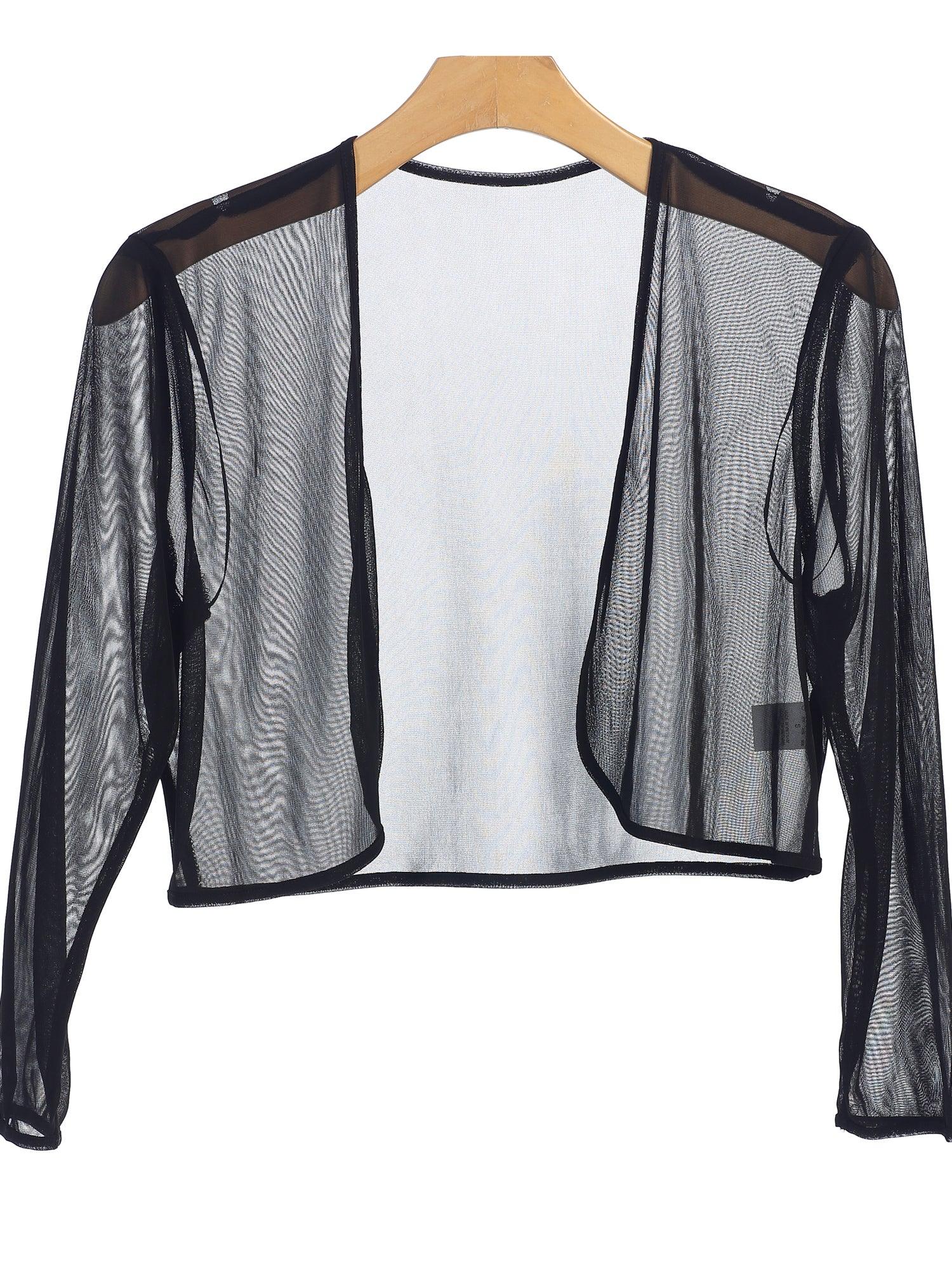 Women's black chiffon bolero jacket long sleeve elegant formal cover-up for weddings