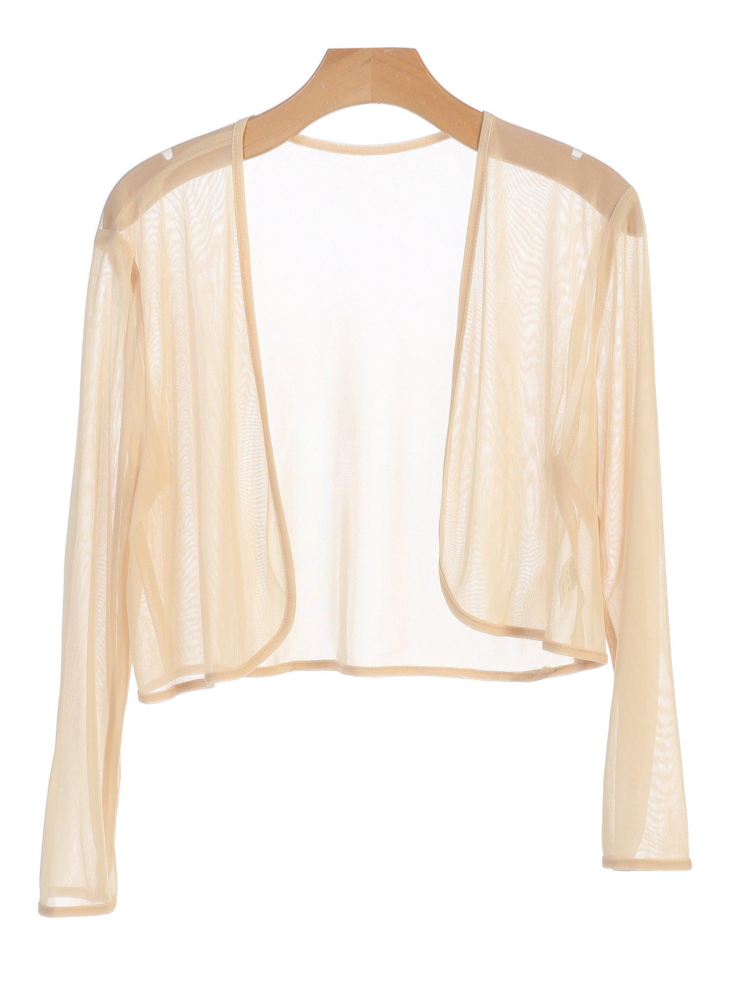Women's chiffon bolero jacket long sleeve elegant formal cover-up lightweight sheer overlay