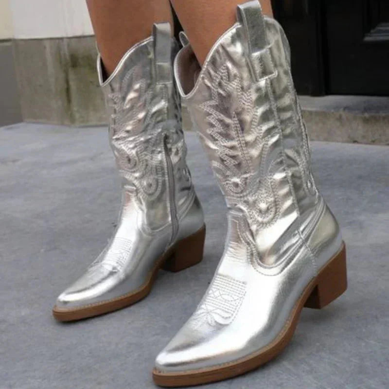 Women's shiny western boots glossy mirror finish classic rodeo style modern twist comfortable fit