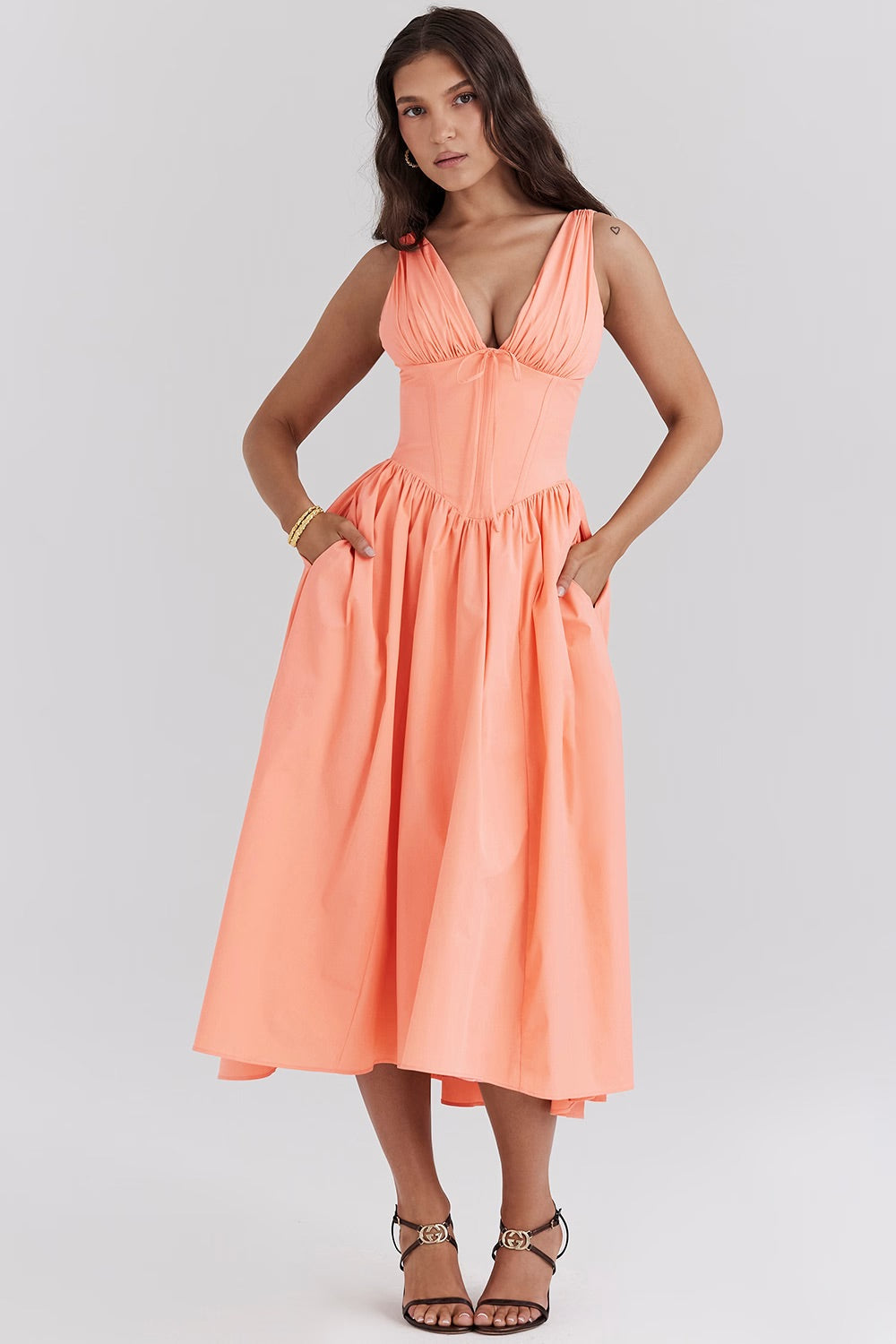 Floral boho midi dress women V-neck sleeveless A-line lightweight summer wedding guest