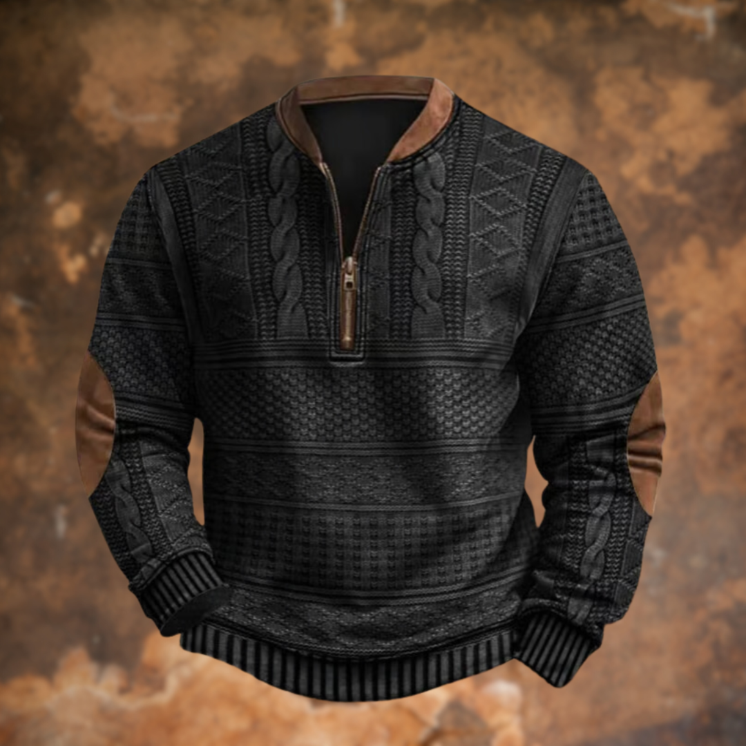 Unisex zip-up knitted sweater in neutral tones, cotton-polyester blend with full-length zipper