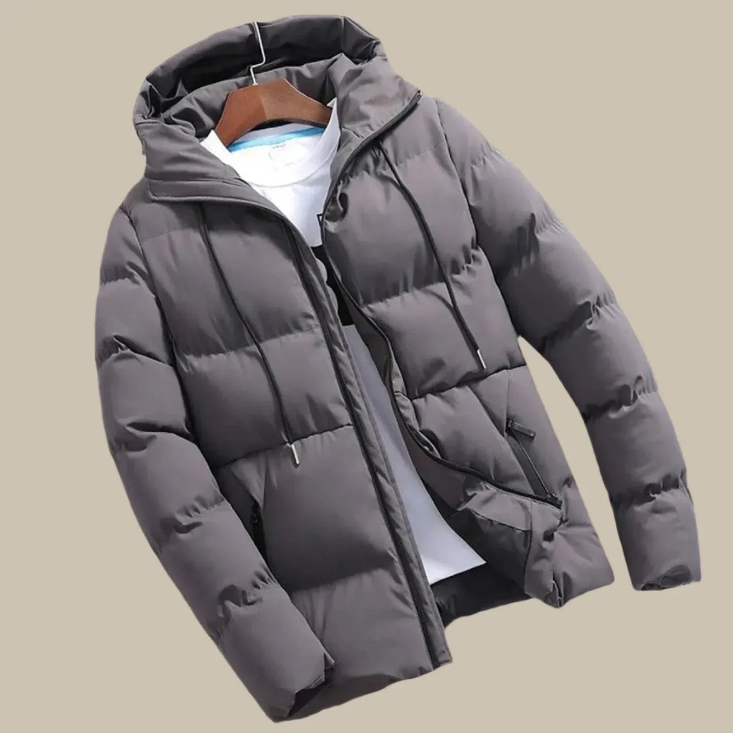 Men's waterproof hooded puffer parka, insulated windproof winter coat with adjustable hood