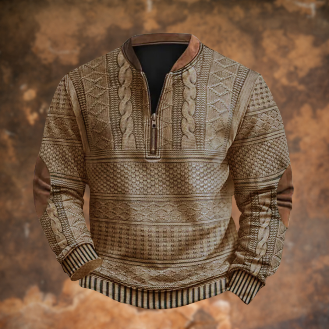 Unisex zip-up knitted sweater in neutral tones, cotton-polyester blend with full-length zipper