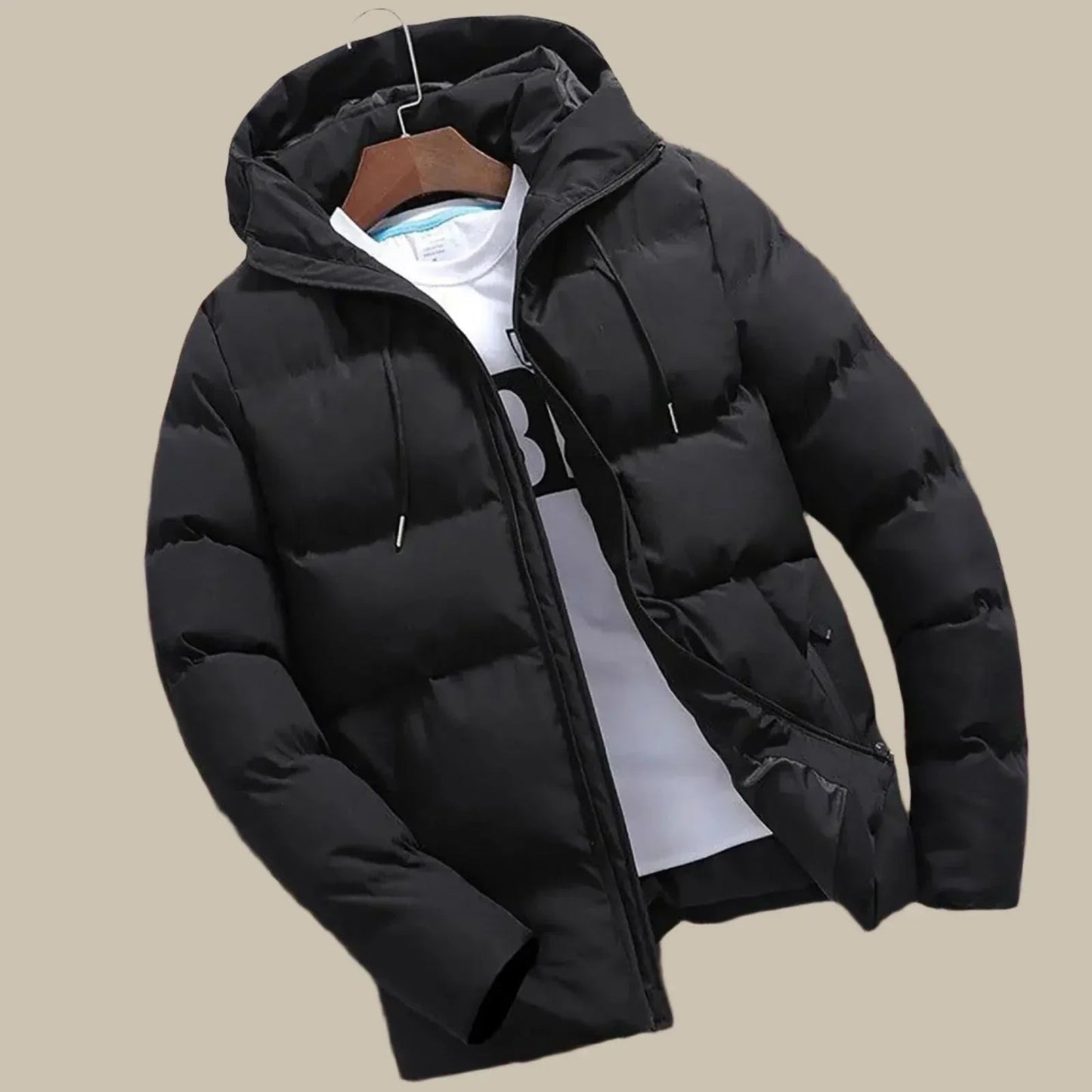 Men's waterproof hooded puffer parka coat, insulated windproof winter jacket with adjustable hood