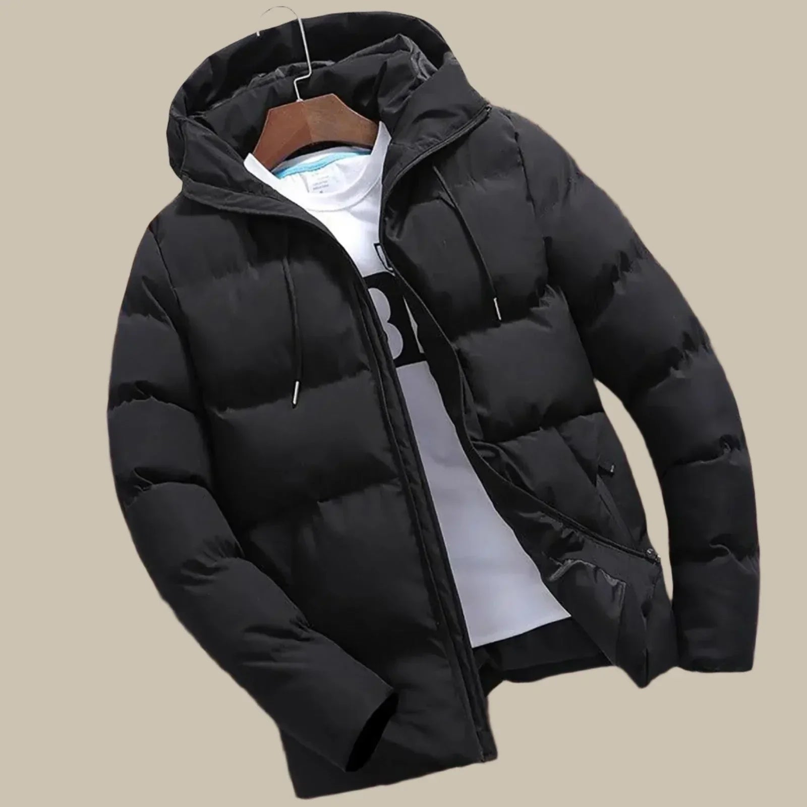 Men's waterproof hooded puffer parka coat, insulated windproof winter jacket with adjustable hood