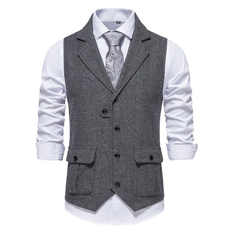 Men's tailored fit office vest smart casual structured design professional sleeveless jacket