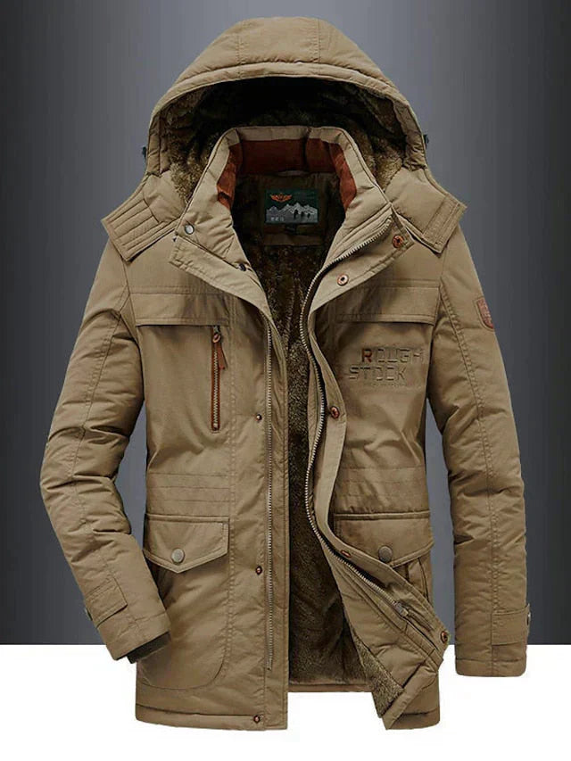 Men's olive military winter coat regular fit midweight synthetic jacket with rugged soft lining