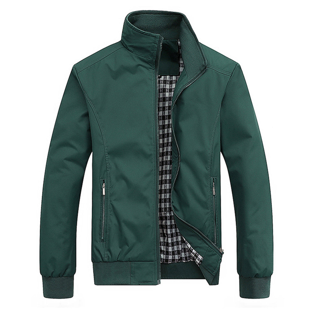 Men's lightweight zip-up jacket with stand-up collar, straight fit, windproof everyday layer