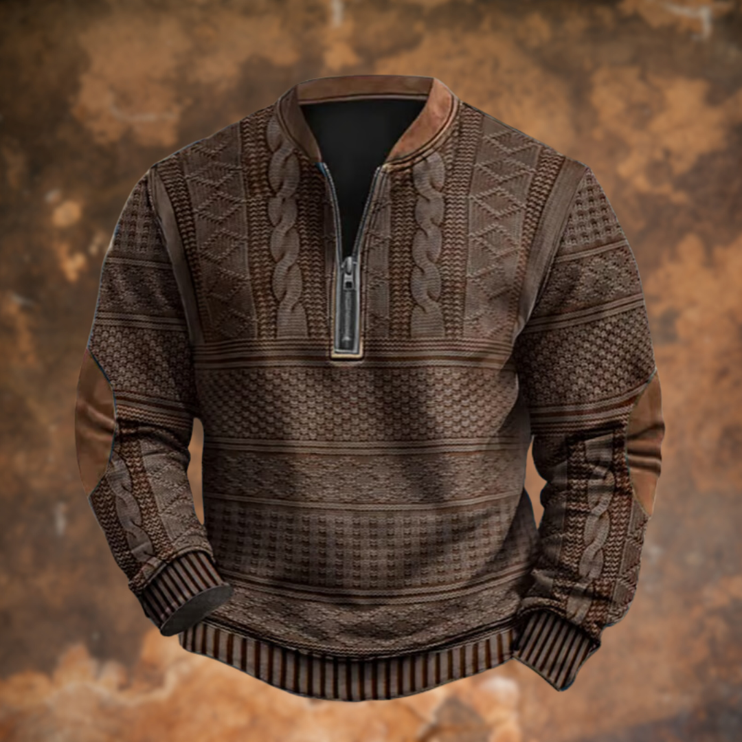 Unisex zip-up knitted sweater in winter tones, cotton-polyester blend with full-length zipper