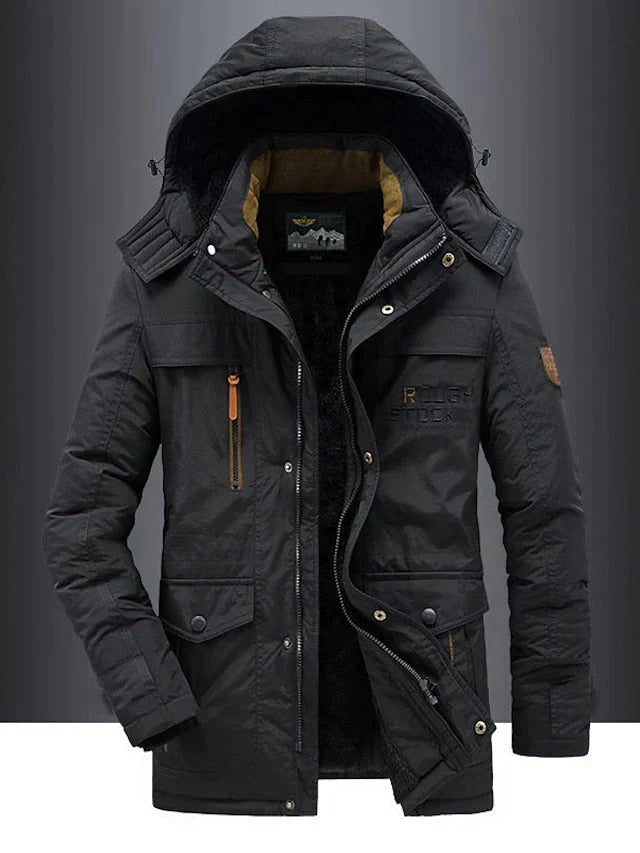 Men's olive military winter coat regular fit midweight jacket with soft lining and rugged synthetic fabric