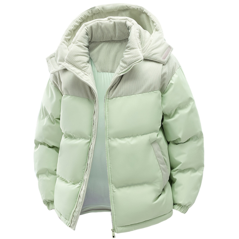 Men's black quilted hooded winter coat windproof insulated jacket for cold weather