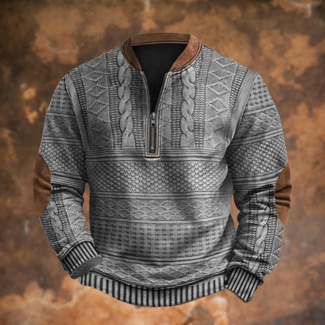 Unisex zip-up knitted sweater in cotton-polyester blend with full-length zipper for winter warmth