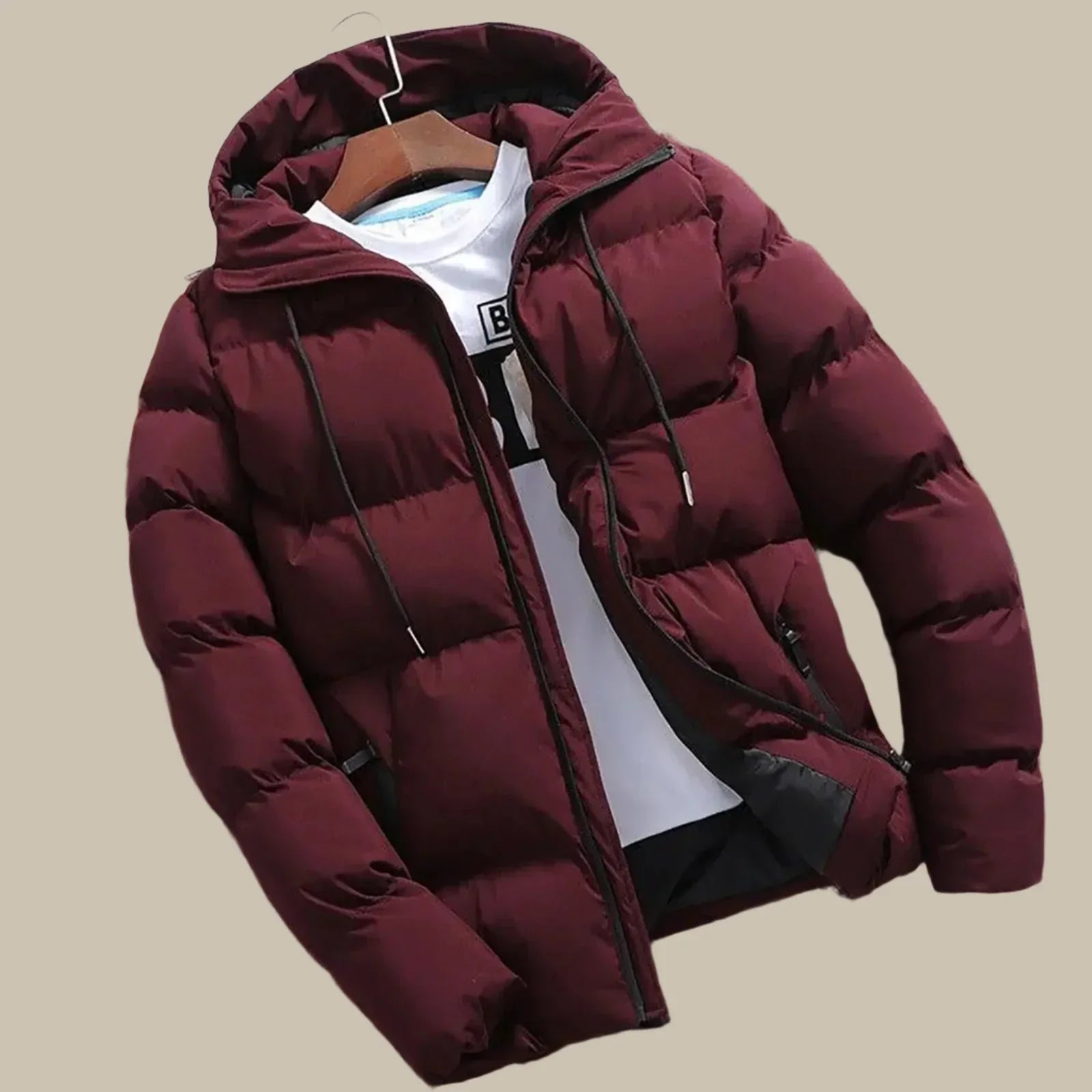 Men's waterproof hooded puffer parka coat, insulated windproof winter jacket with adjustable hood