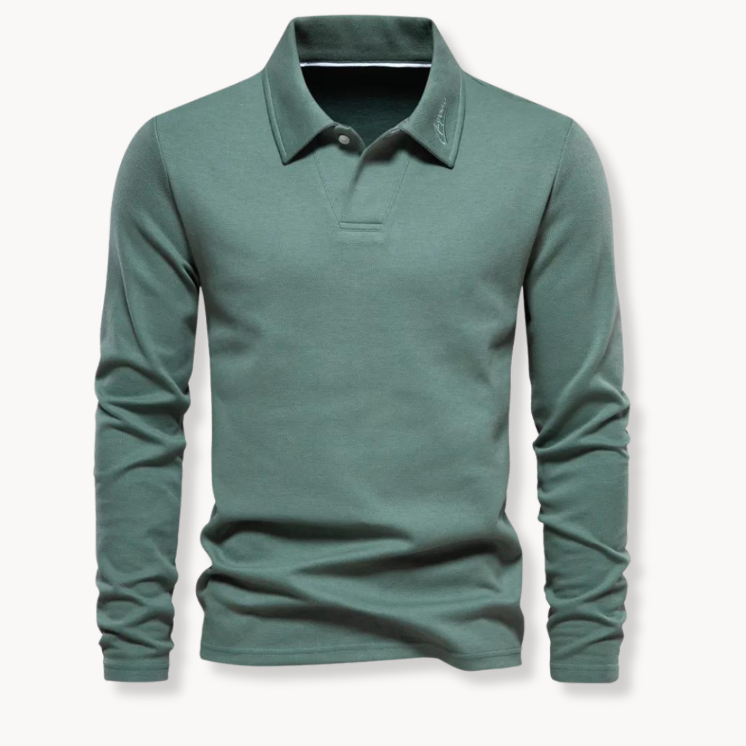 Men's navy long sleeve polo shirt elegant slim fit ribbed collar for work and casual wear