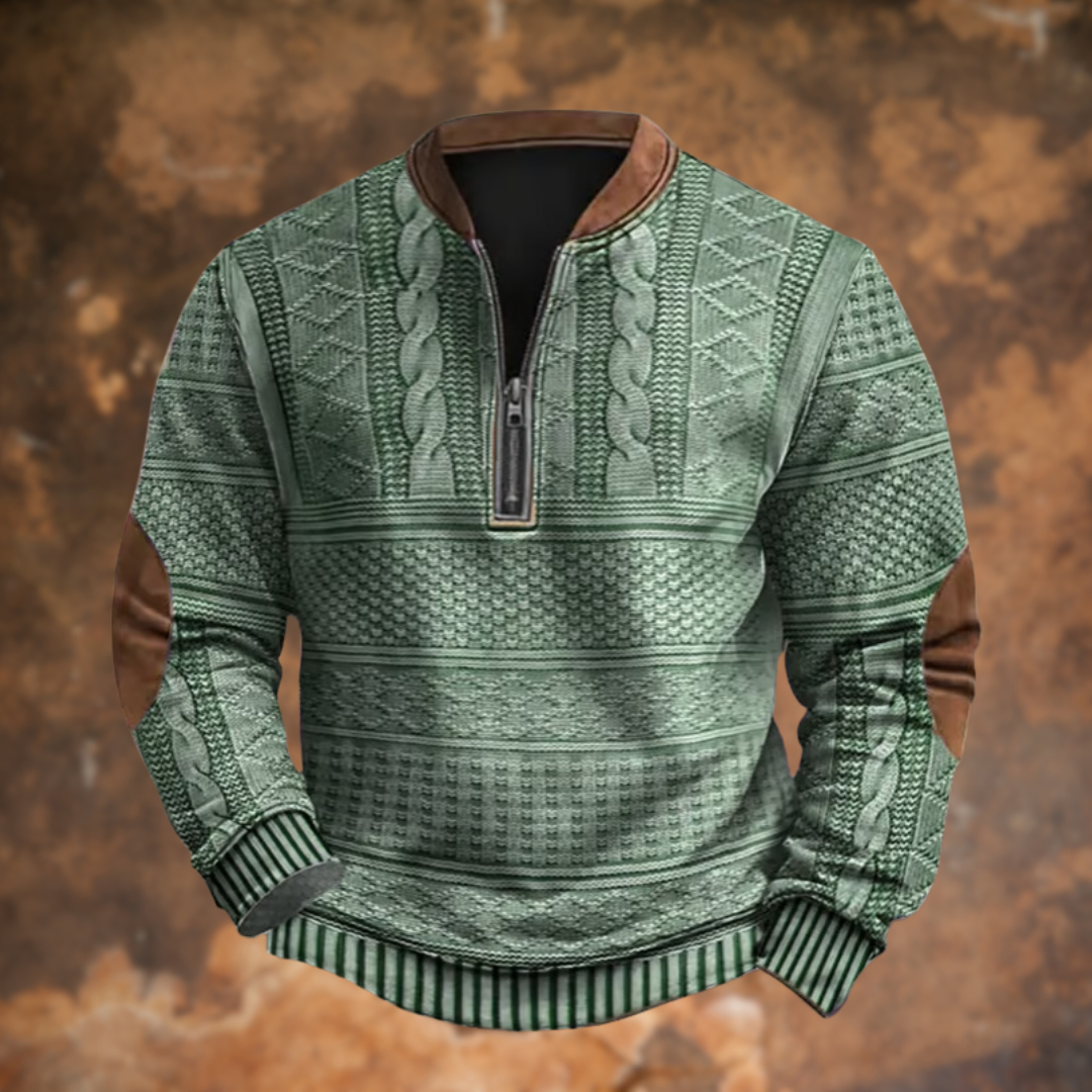 Unisex zip-up knitted sweater in cotton-polyester blend with full-length zipper for winter warmth