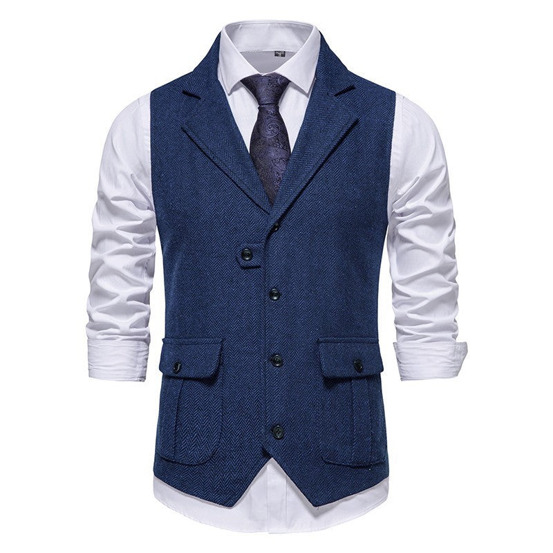 Men's tailored office vest smart casual structured fit professional sleeveless jacket neutral tone