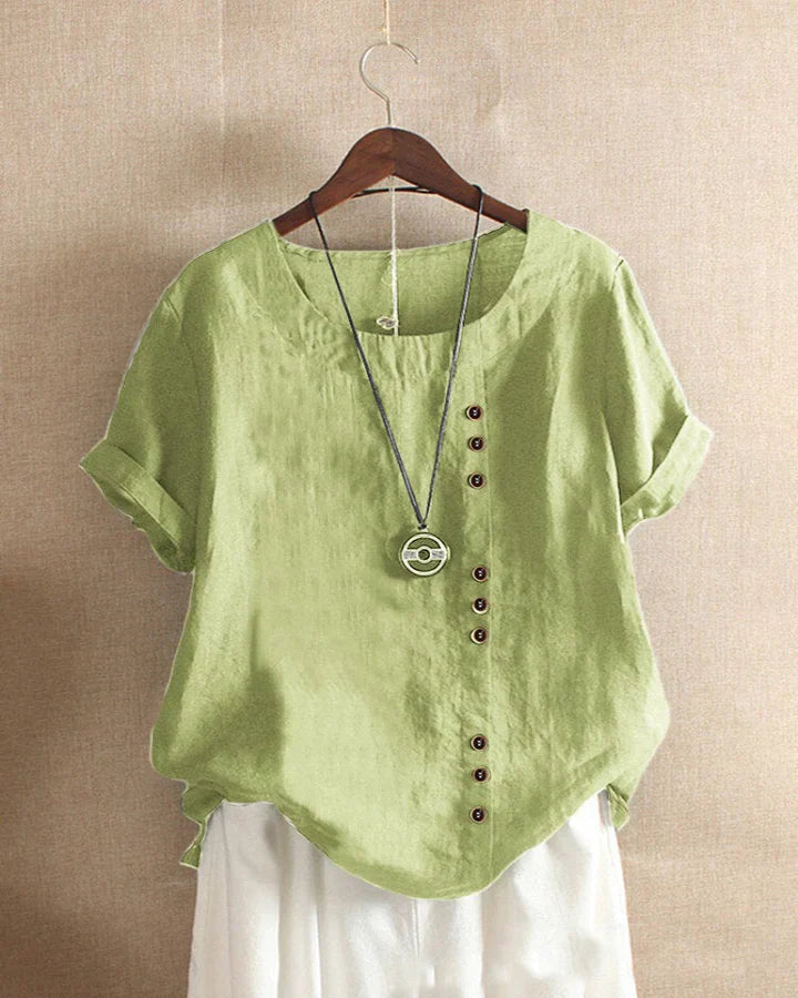 Kelly solid white round neck short sleeve blouse easy care office-ready versatile everyday top