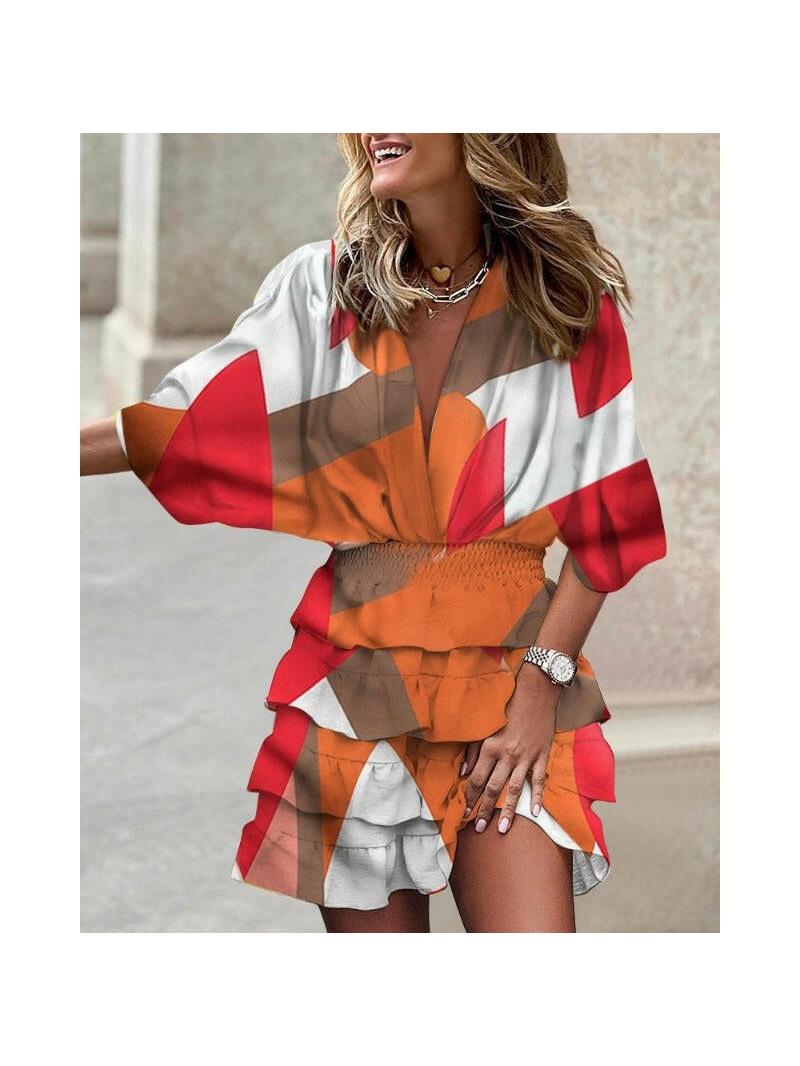 Francesca women's vibrant print mini dress flowy relaxed silhouette bold colorful summer pattern