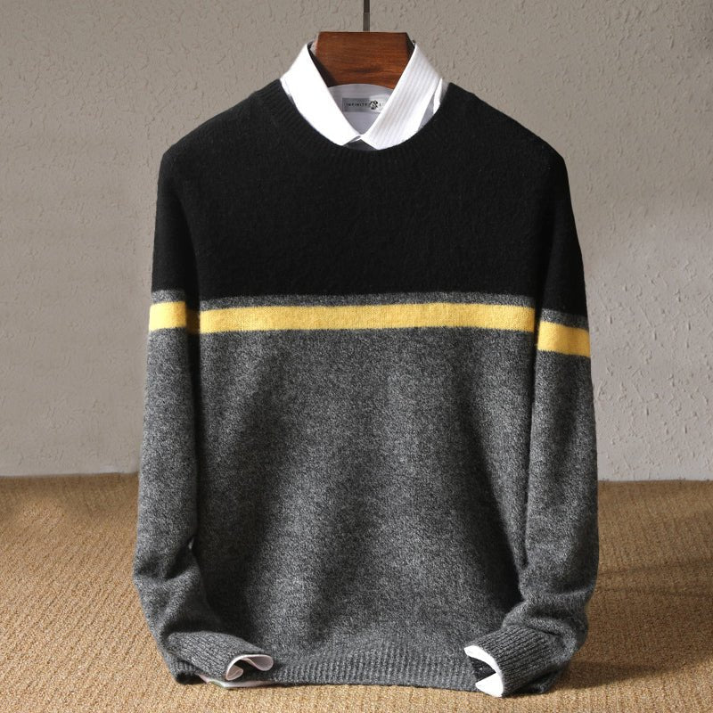 Men's classic striped crewneck sweater regular fit with ribbed cuffs and hem everyday knitwear
