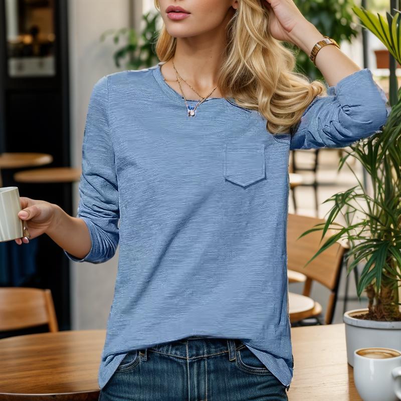 Cozy women's long sleeve shirt warm autumn solid color everyday comfort versatile all-season style