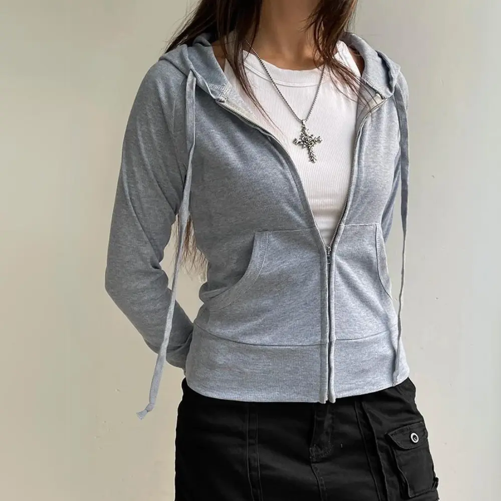 Women's lightweight zip-up hoodie sweatshirt in urban chic style with snug fit and breathable fabric