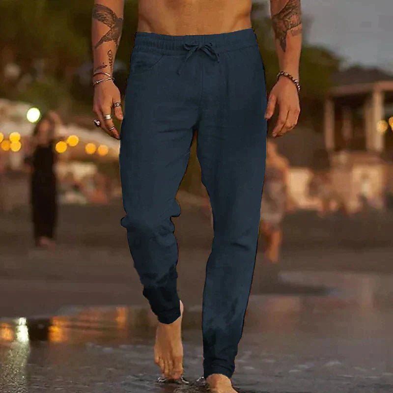 Maiko men's beige linen trousers relaxed casual cut breathable fabric for all-day comfort